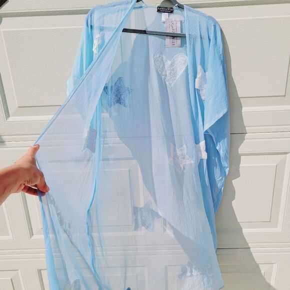 Randi & Will hearts stars sky blue kaftan coverup NWT - Picture 8 of 11
